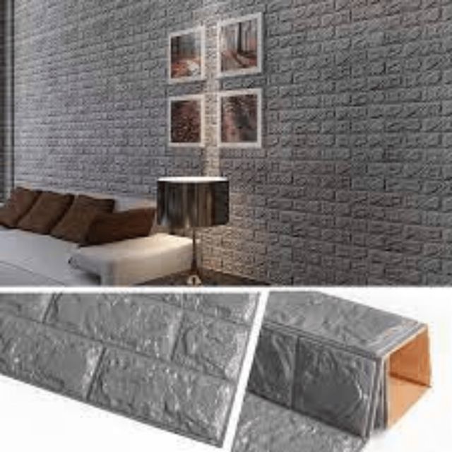 Plaque papier mural adhésif 3D - En pierre de brique Gris