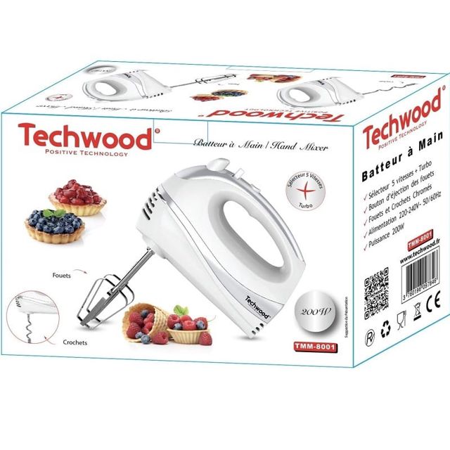Techwood  batteur à mains 200 W blanc tmm-8001