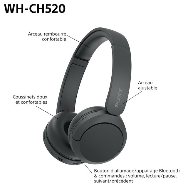 Sony casque bluetooth sans fil noir WH-CH520