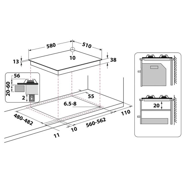 Whirlpool plaque encastrable  60cm TGML660IX