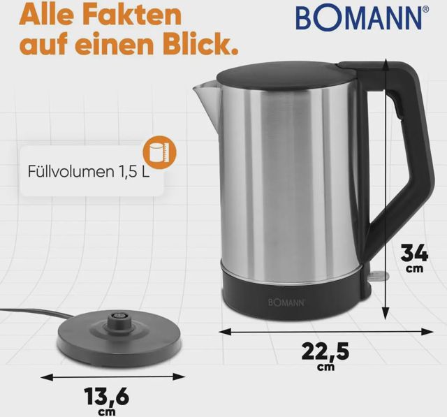Bomann  WKS 3002 CB Bouilloire Inox 1.5L 2200W