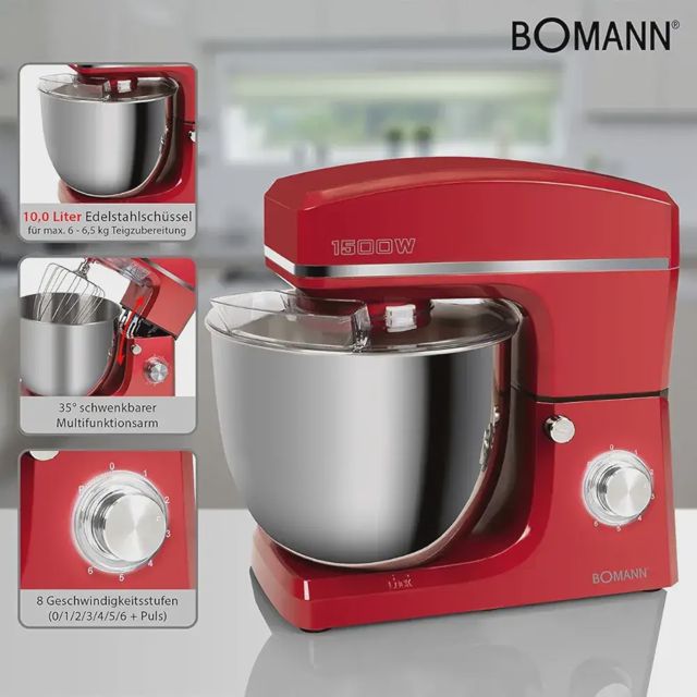 Robot pétrin  10L 1500W Bomann KM 6036 CB Rouge
